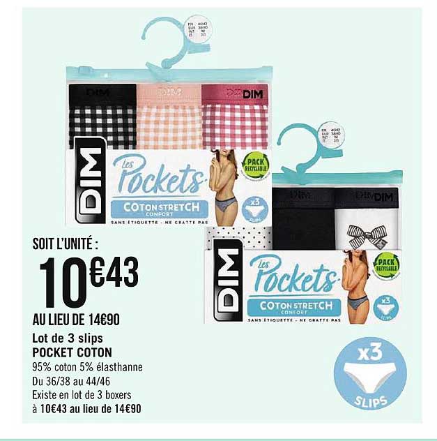 Lot De 3 Slips Pocket Coton
