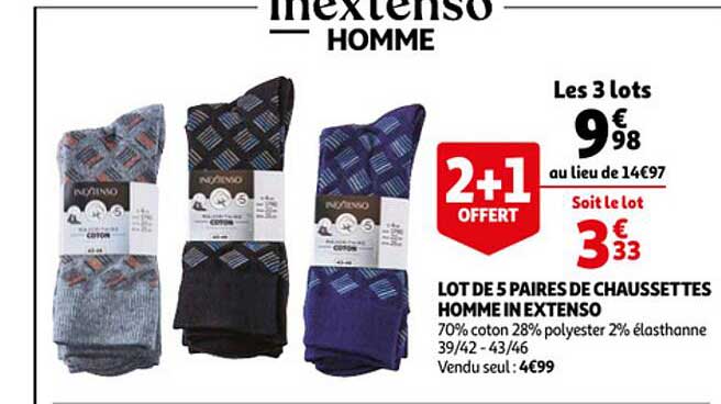 lot de 5 paires de chaussettes homme in extenso