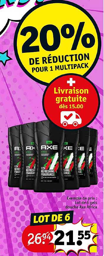lot de 6 gels douche axe africa