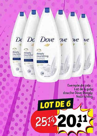 lot de 6 gels douche dove deeply nourishing