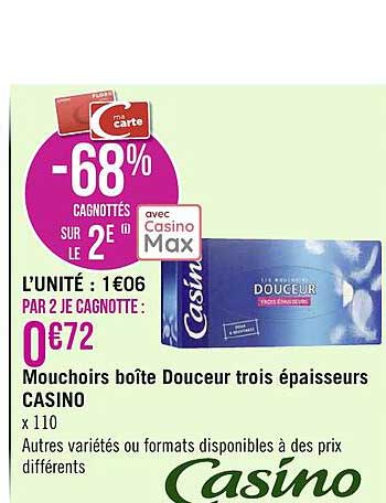 mouchoirs boîte douceur trois épaisseurs casino