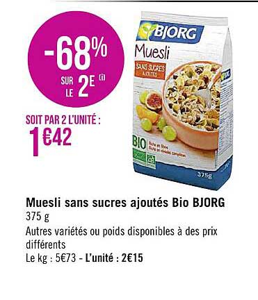 muesli sans sucres ajouté bio bjorg