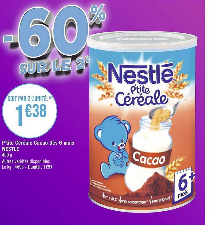 p'tite céréales cacao dès 6 mois nestlé