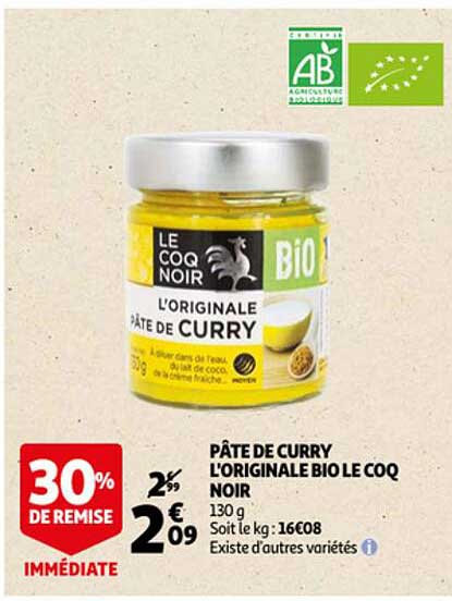Pâte De Curry L'originale Bio Le Coq Noir