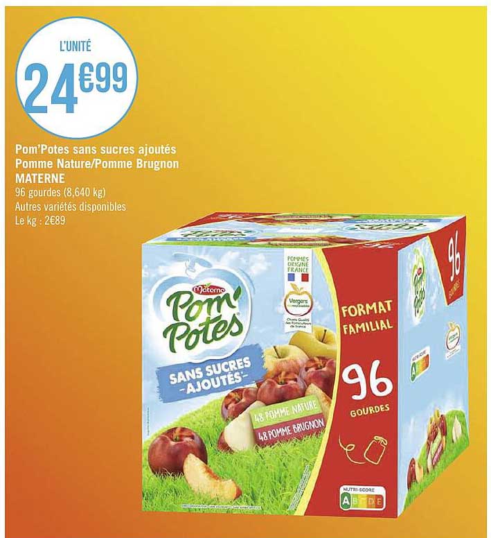 Pom'potes Sans Sucres Ajoutés Pomme Nature - Pomme Brugnon Materne