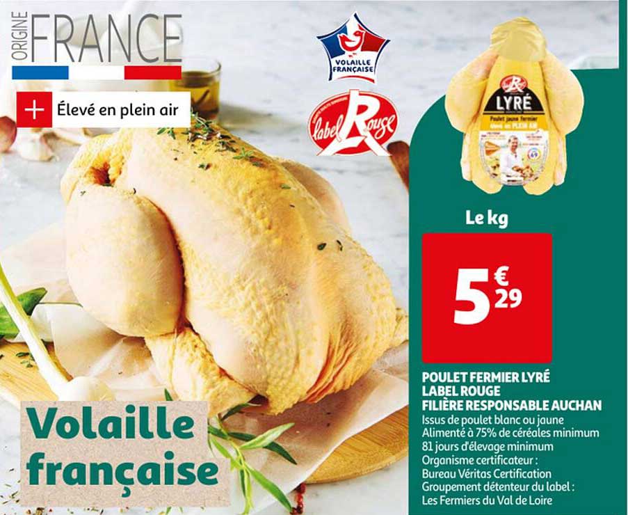 poulet fermier lyré label rouge filière responsable auchan