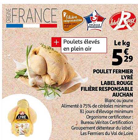 poulet fermier lyré label rouge filière responsable auchan