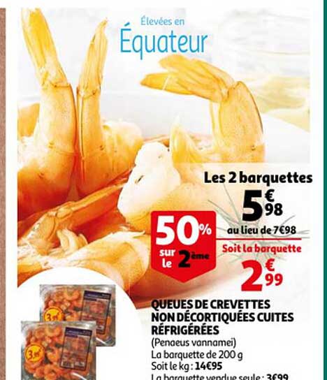 Queues De Crevettes Non Décortiquées Cuites Réfrigérées