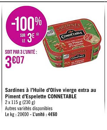 sardines à l'huile d'olive vierge extra au piment d'espelette connétable