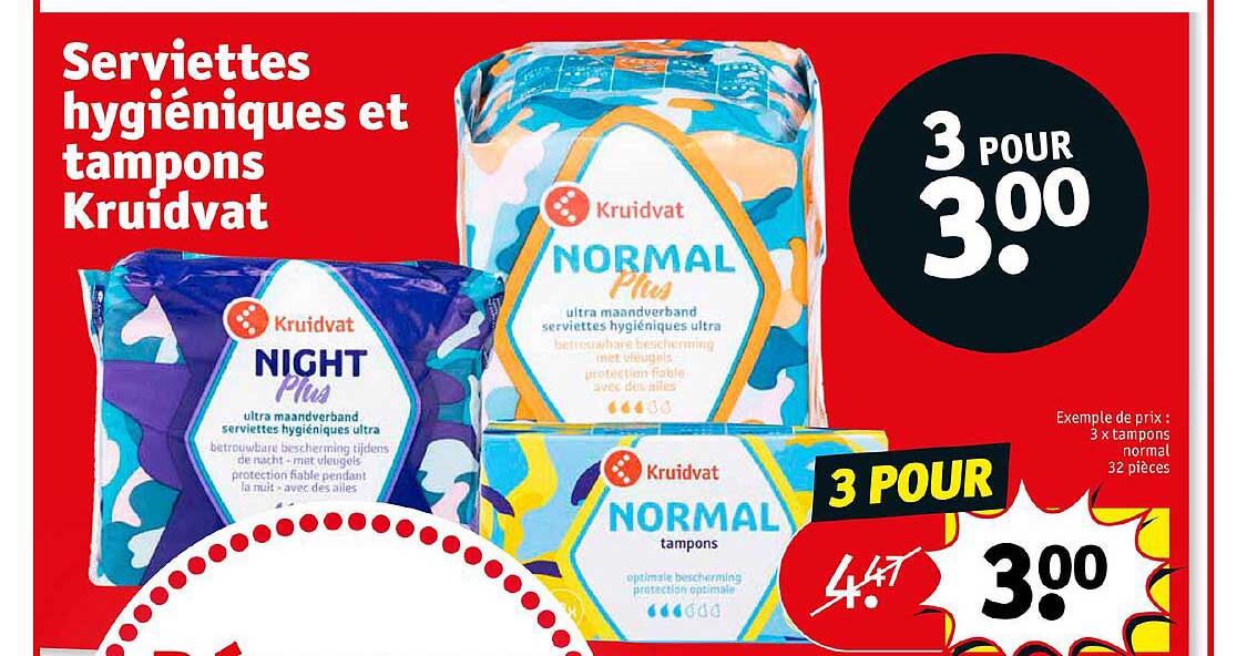 serviettes hygiéniques et tampons kruidvat
