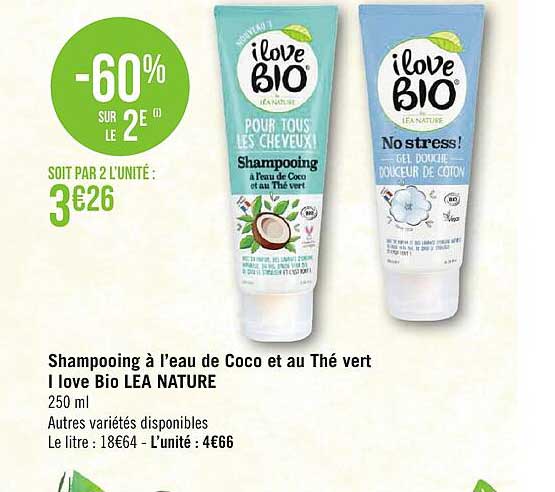 shampooing à l'eau de coco et au thé vert i love bio léa nature