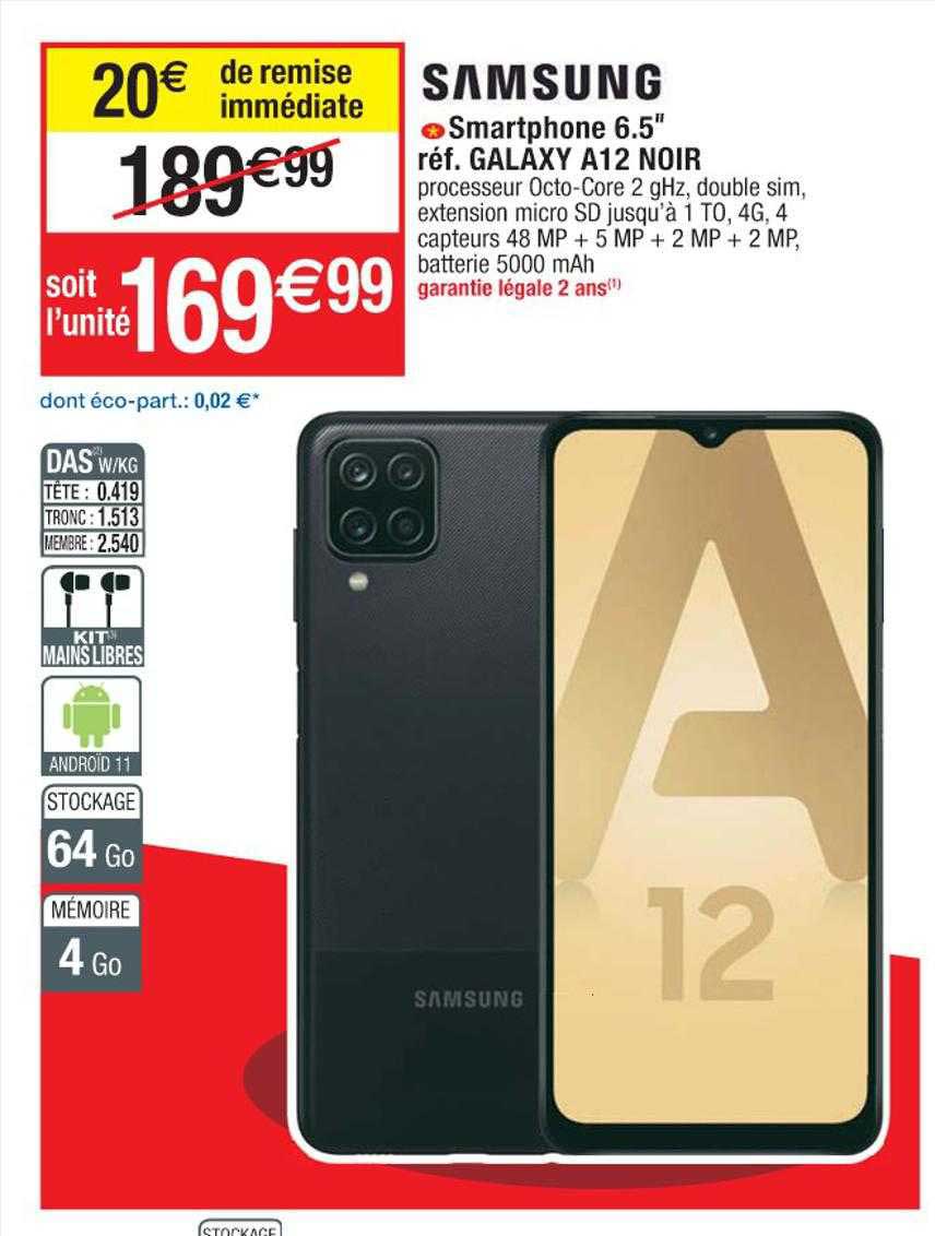 smartphone 6.5" galaxy a12 noir samsung