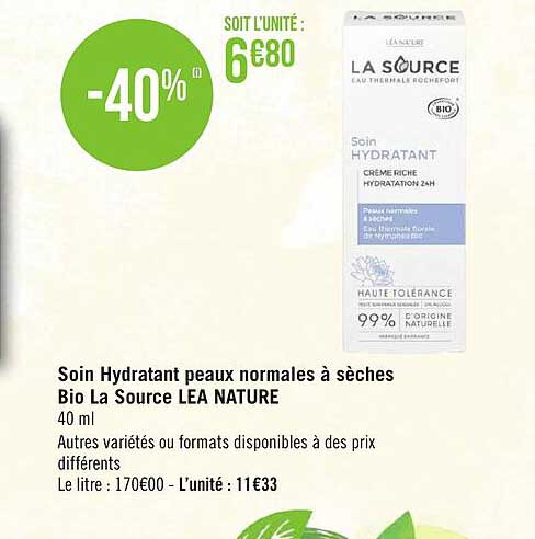 soin hydratant peaux normales à sèche bio la source léa nature