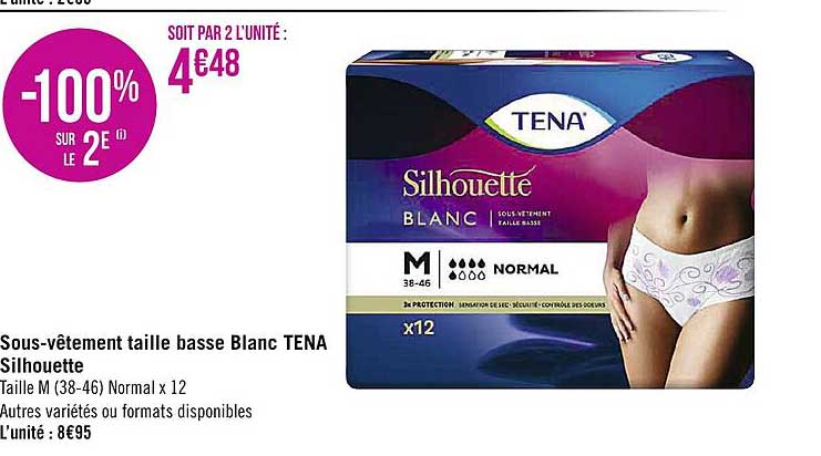 sous-vêtement taille basse blanc tena silhouette