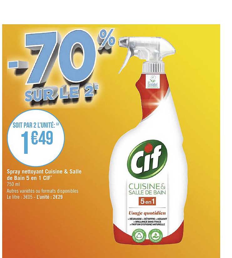Spray Nettoyant Cuisine & Salle De Bain 5 En 1 Cif