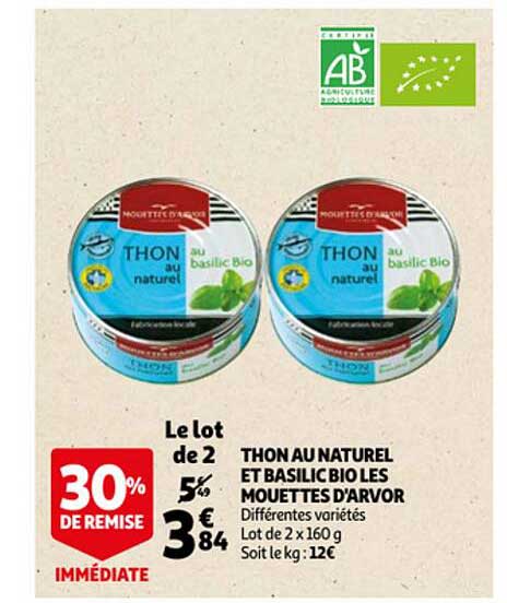 thon au naturel et basilic bio les mouettes d'arvor