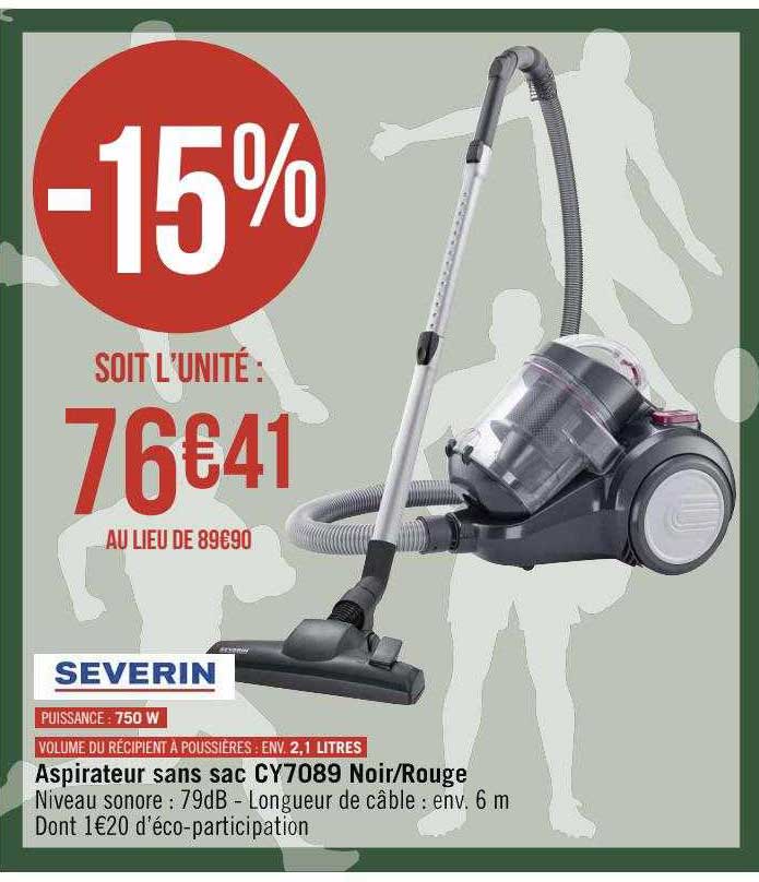 aspirateur sans sac cy7089 noir-rouge severin