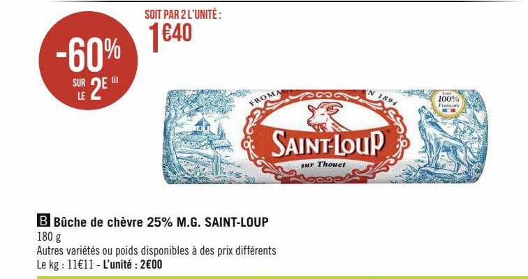bûche de chèvre 25% m.g. saint-loup