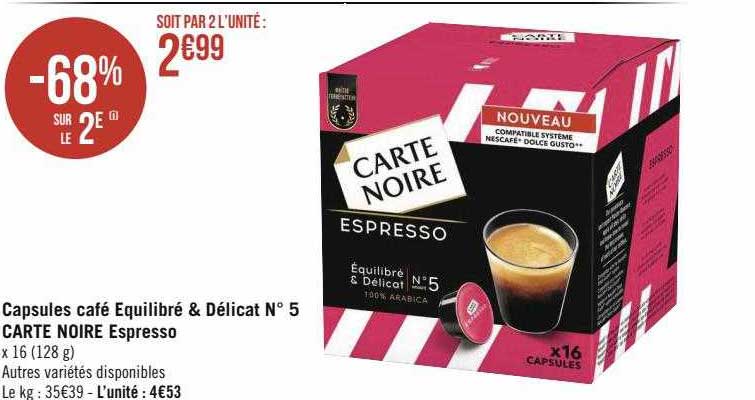 Capsules Café équilibré & Délicat N°5 Carte Noire Espresso