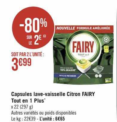 capsules lave-vaisselle citron fairy tout en 1 plus