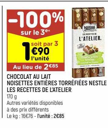 chocolat au lait noisettes entières torréfiées nestlé les recettes de l'atelier