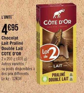 Chocolat Lait Praliné Double Lait Côte D'or