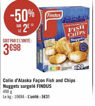 colin d'alaska façon fish and chips nuggets surgelé findus