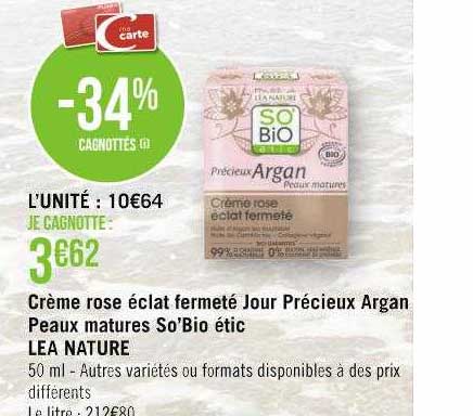 crème rose éclat fermeté jour précieux argan peaux matures so'Bio étic léa nature