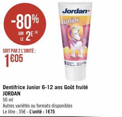 dentifrice junior 6-12 ans goût fruité jordan