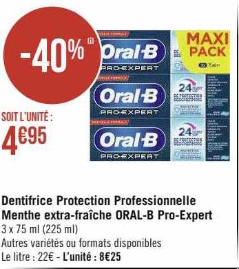 dentifrice protection professionnelle menthe extra-fraîche oral-b pro-expert