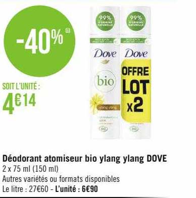 déodorant atomiseur bio ylang ylang dove