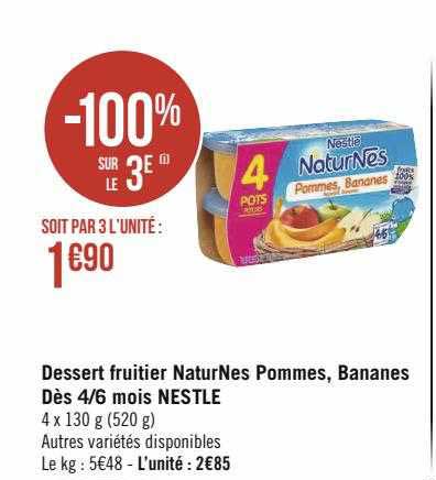 Dessert Fruitier NaturNes Pommes, Bananes Dès 4-6 Mois Nestlé