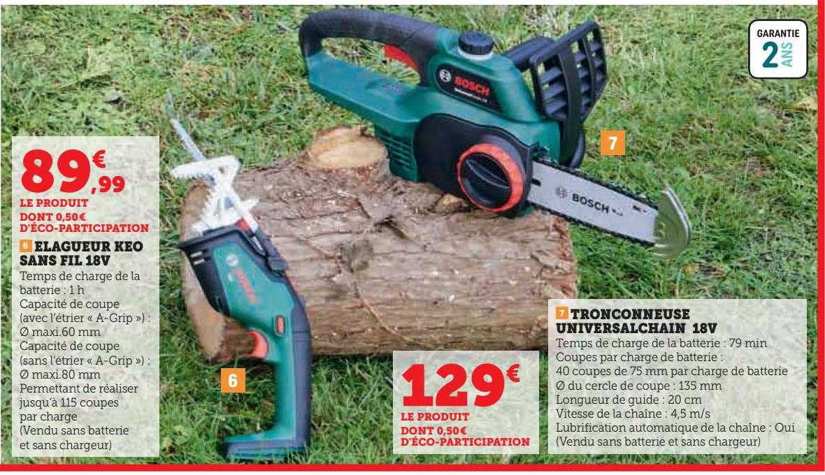 élagueur keo sans fil 18 v, tronçonneuse universalchain 18 v