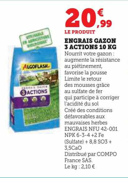engrais gazon 3 actions 10 kg algoflash