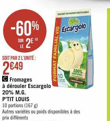 fromages à dérouler escargolo 20% m.g. p'tit louis
