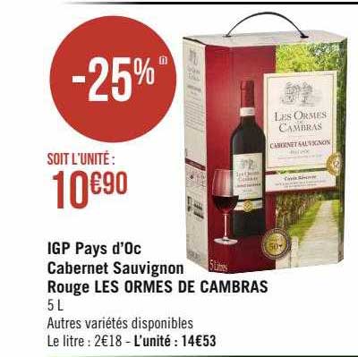 Igp Pays D'oc Cabernet Sauvignon Rouge Les Ormes De Cambras