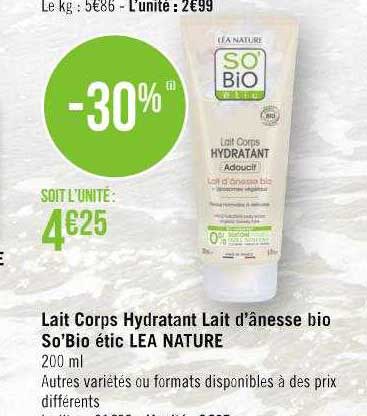 lait corps hydratant lait d'ânesse bio so'bio étic léa nature