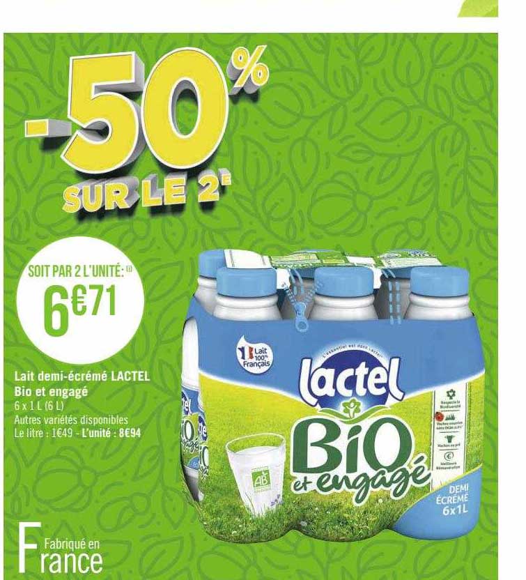 lait demi-écrémé lactel bio et engagé