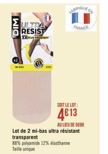 lot de 2 mi-bas ultra résistant transparent