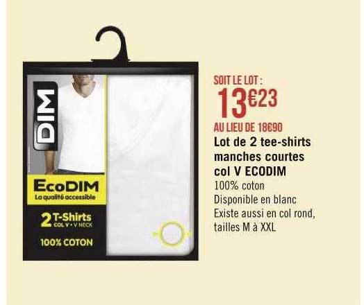 lot de 2 tee-shirts manches courtes col v ecodim