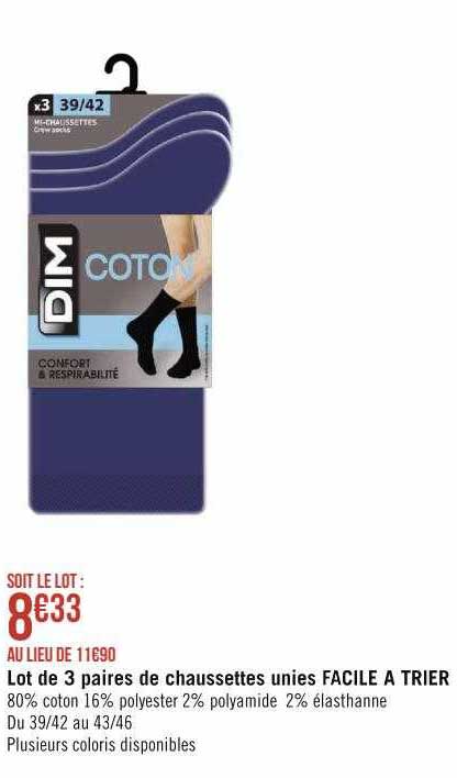 Lot De 3 Paires De Chaussettes Unies Facile à Trier