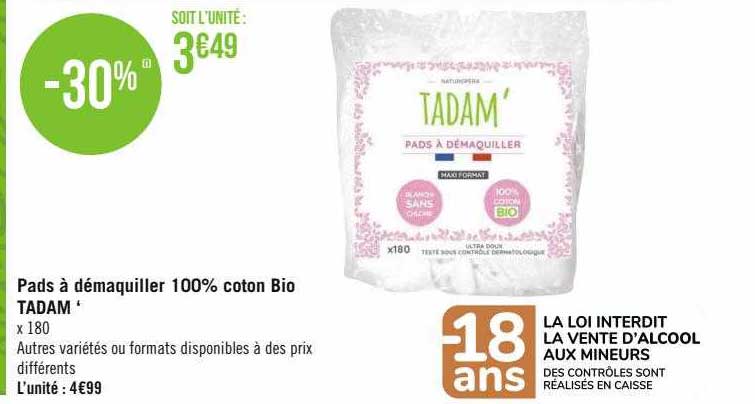 Pads à Démaquiller 100% Coton Bio Tadam