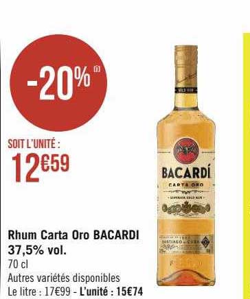 rhum carta oro bacardi 37,5% vol.