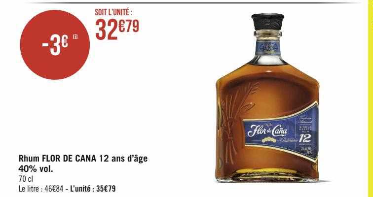 rhum flor de cana 12 ans d'âge 40% vol.