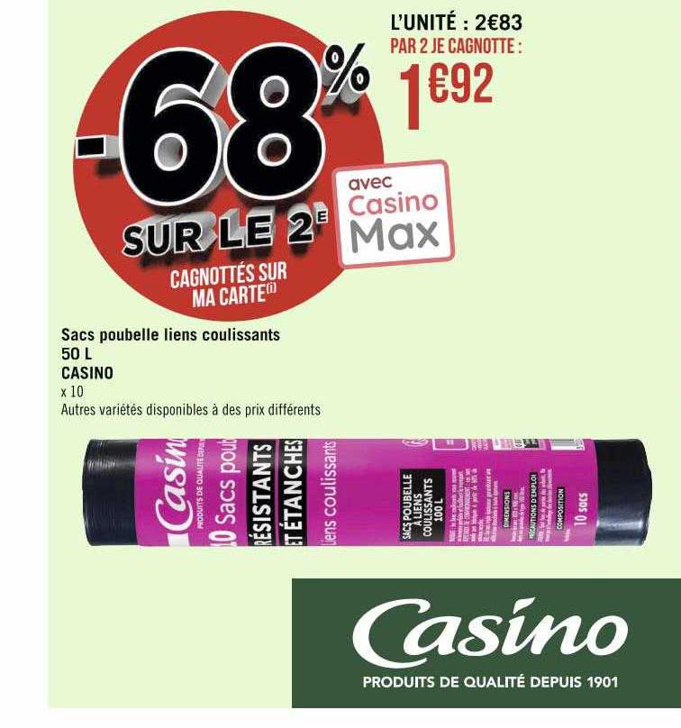 Sacs Poubelle Liens Coulissants 50 L Casino