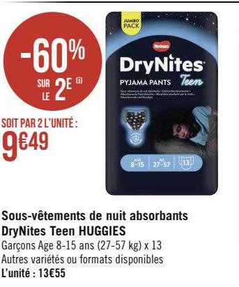 sous-vêtements de nuit absorbants dryNites teen huggies