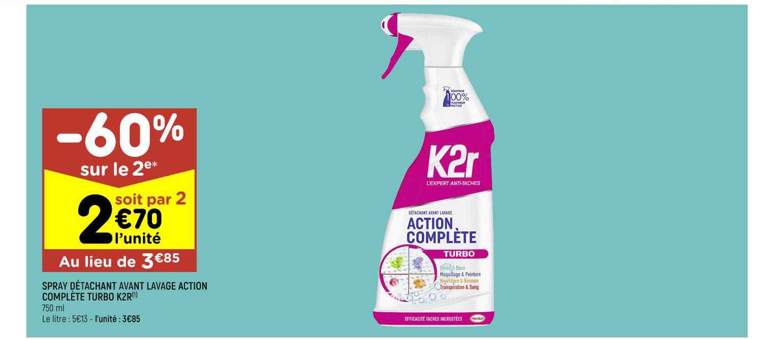spray détachant avant lavage action complète turbo k2r