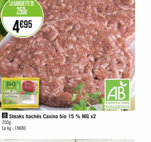 Steaks Hachés Casino Bio 15% Mg X2