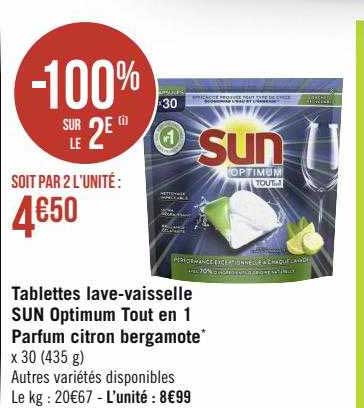 tablettes lave-vaisselle sun optimum tout en 1 parfum citron bergamote