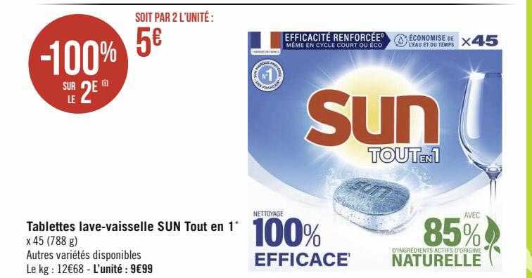 tablettes lave-vaisselle sun tout en 1